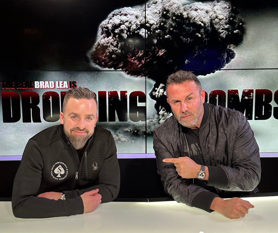 Jordan Stupar with Brad Lea on the set of Dropping Bombs