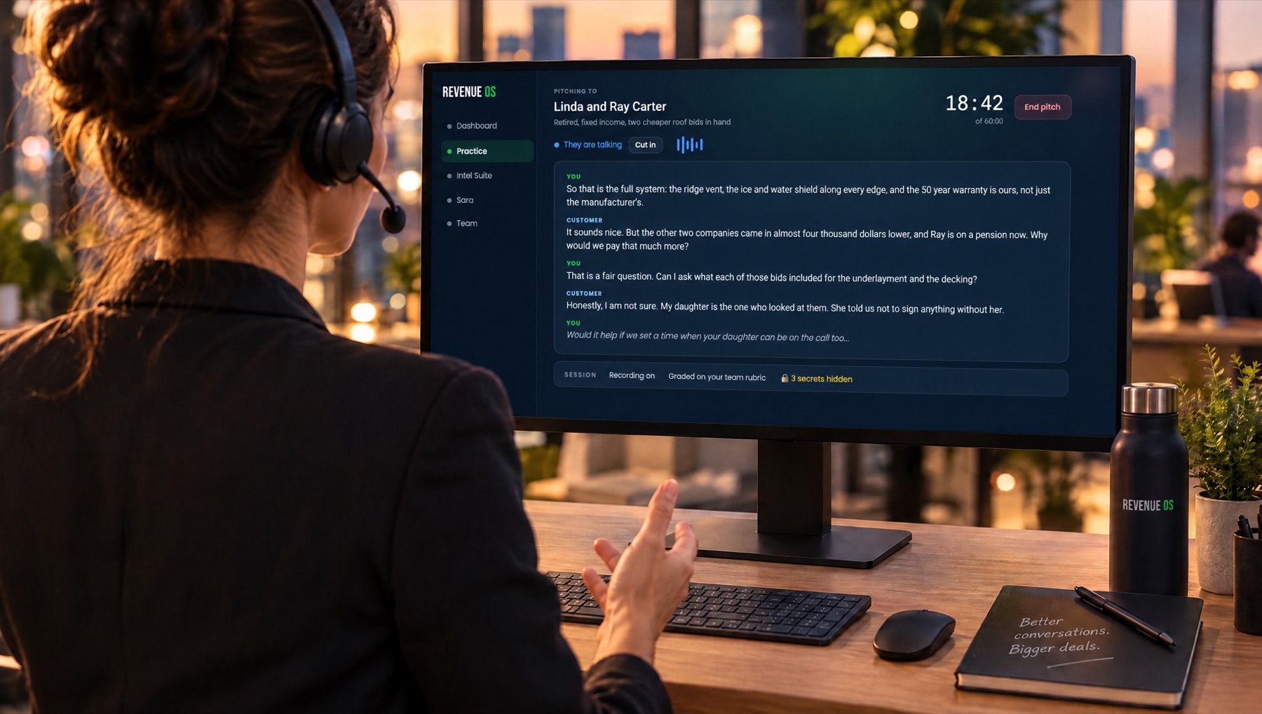 A rep giving a full presentation to an AI customer