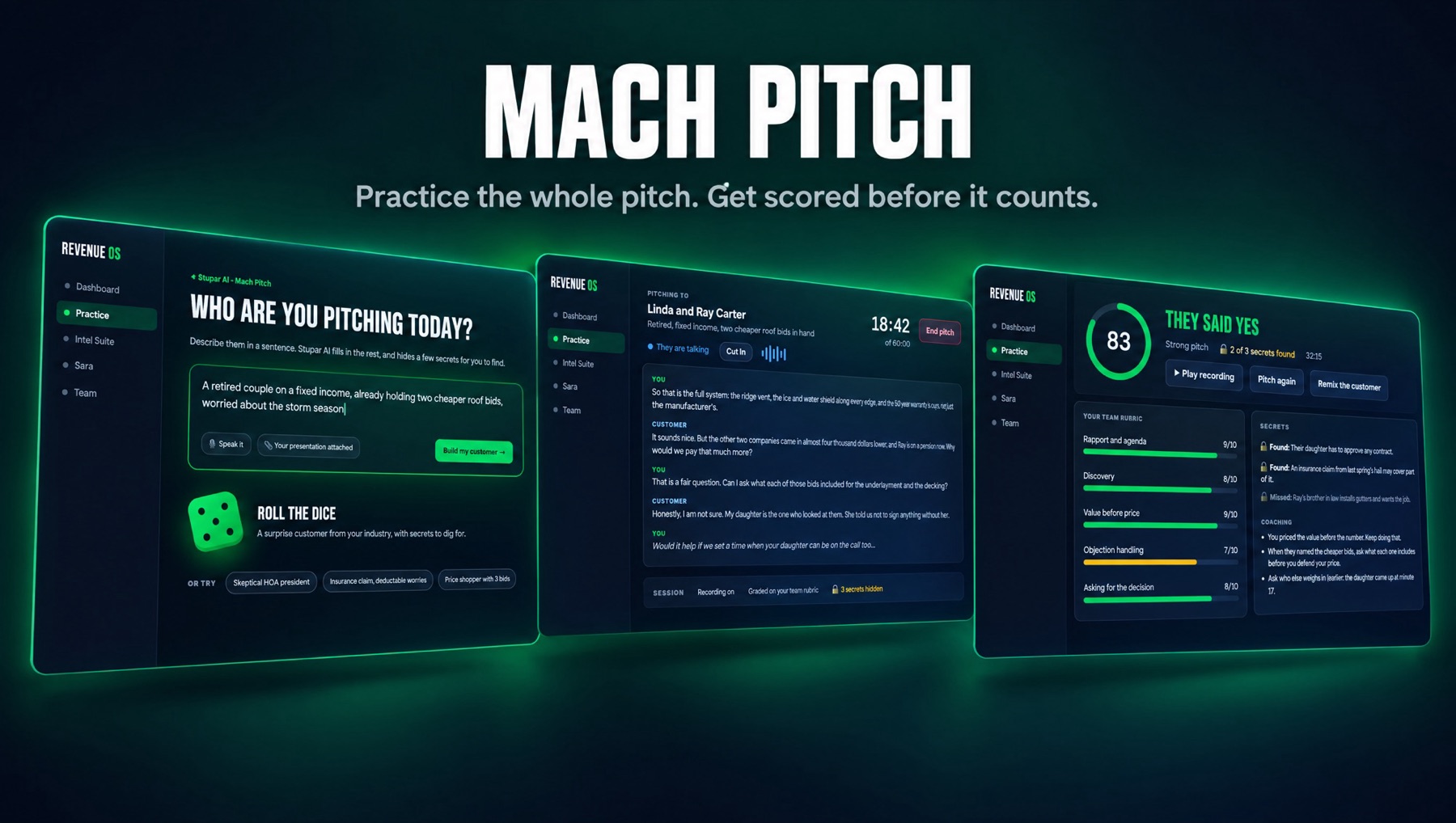 Mach Pitch: build a customer, give the pitch, get the score